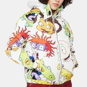 🦖LAST ONE🦖 Members Only Rugrats Nickelodeon Faux Fur Puffer Jacket White